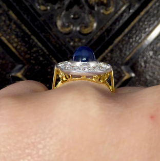 Vintage Cabochon Cut Sapphire and Diamond Cluster Ring