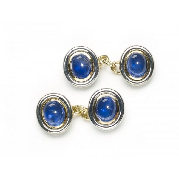 Vintage Cabochon Sapphire Gold & Platinum Cufflinks