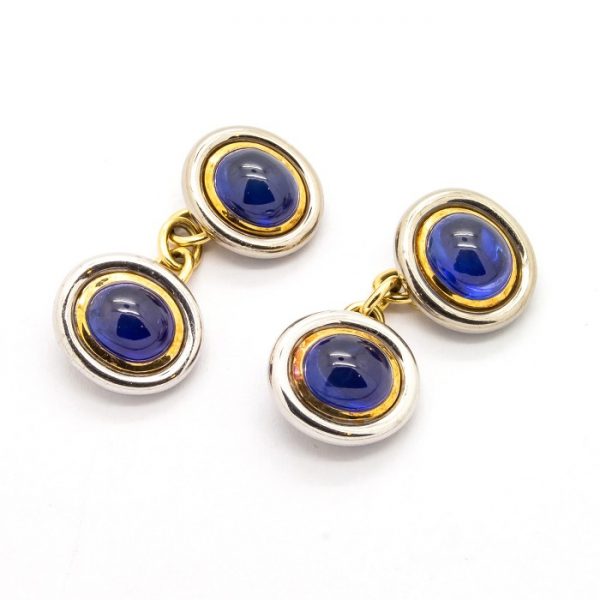Vintage Cabochon Sapphire Gold & Platinum Cufflinks