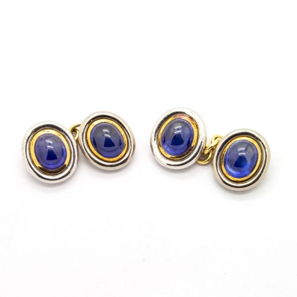 Vintage Cabochon Sapphire Gold & Platinum Cufflinks