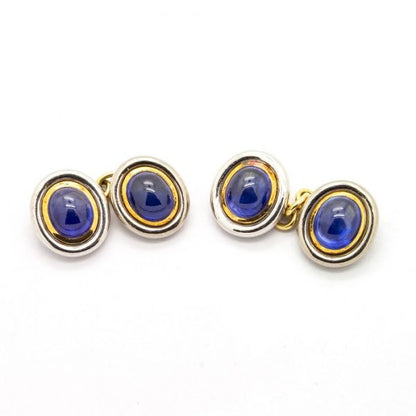 Vintage Cabochon Sapphire Gold & Platinum Cufflinks