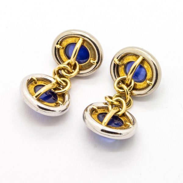 Vintage Cabochon Sapphire Gold & Platinum Cufflinks