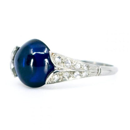 Vintage Cabochon Sapphire and Diamond Platinum Ring