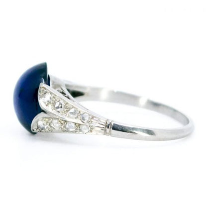 Vintage Cabochon Sapphire and Diamond Platinum Ring