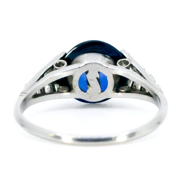 Vintage Cabochon Sapphire and Diamond Platinum Ring