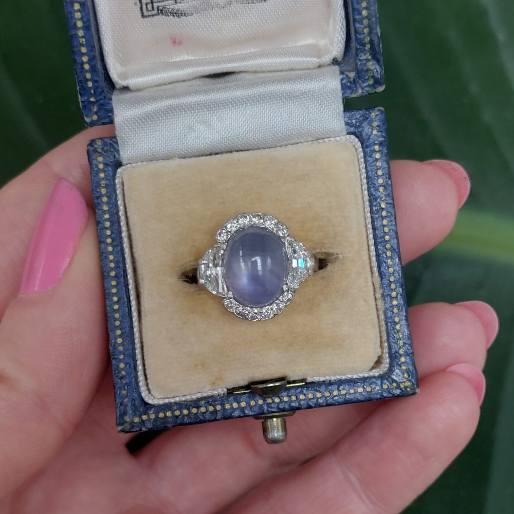 Vintage Cabochon Sapphire and Diamond Ring, 8cts