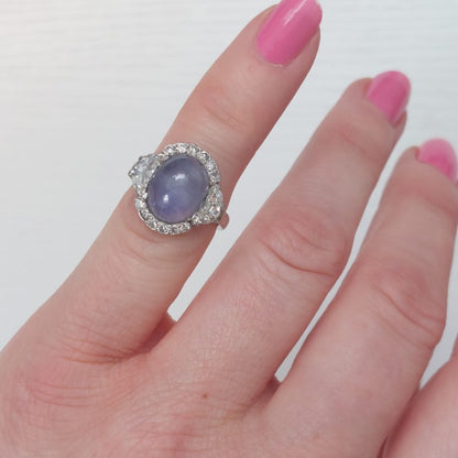 Vintage Cabochon Sapphire and Diamond Ring, 8cts