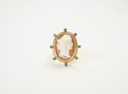 Vintage Cameo, Turquoise and Gold Ring
