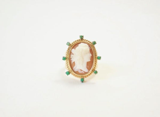 Vintage Cameo, Turquoise and Gold Ring