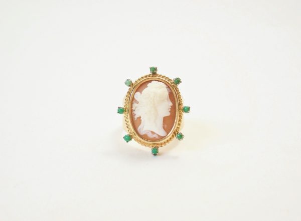 Vintage Cameo, Turquoise and Gold Ring