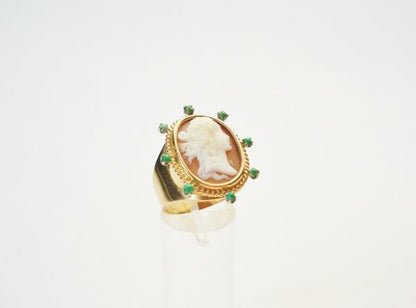 Vintage Cameo, Turquoise and Gold Ring