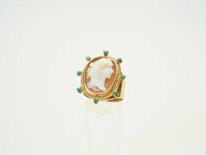 Vintage Cameo, Turquoise and Gold Ring