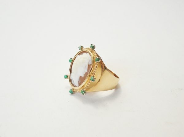 Vintage Cameo, Turquoise and Gold Ring