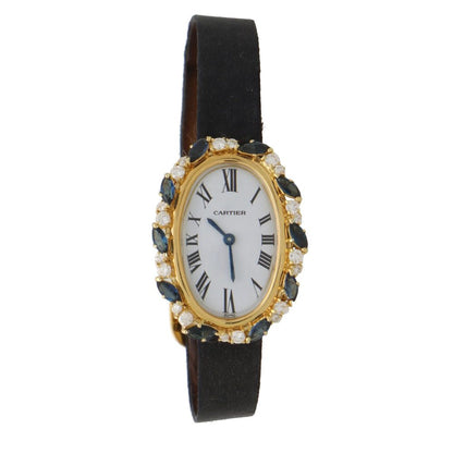 Vintage Cartier Baignoire Sapphire and Diamond Dress Watch