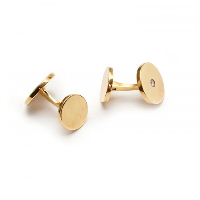Vintage Cartier Diamond Set 18ct Yellow Gold Disc Cufflinks, Signed and Numbered Circa 1997