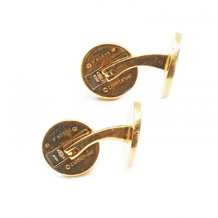 Vintage Cartier Diamond Set 18ct Yellow Gold Disc Cufflinks, Signed and Numbered Circa 1997
