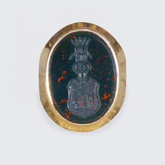 Vintage Carved Bloodstone 18ct Gold Signet Ring