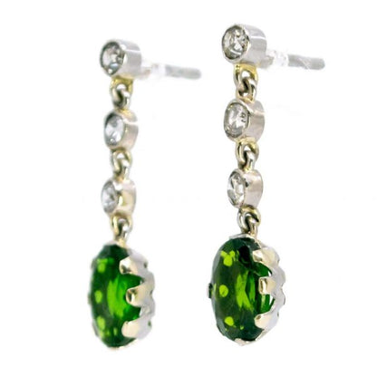 Vintage Chrome Diopside and Diamond Drop Earrings