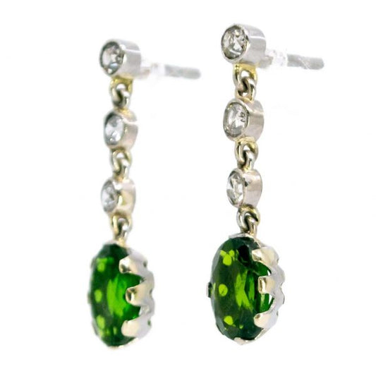 Vintage Chrome Diopside and Diamond Drop Earrings