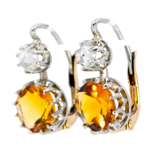 Vintage Citrine and Diamond Drop Earrings