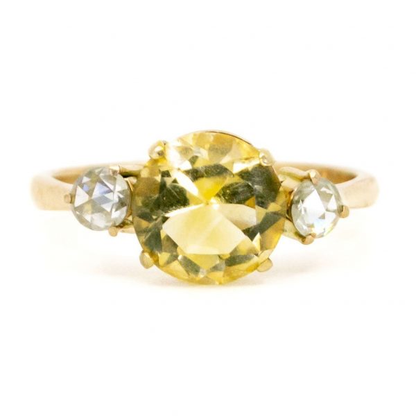 Vintage Citrine and Diamond Gold Ring