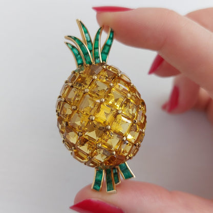 Vintage Citrine and Emerald Pineapple Brooch