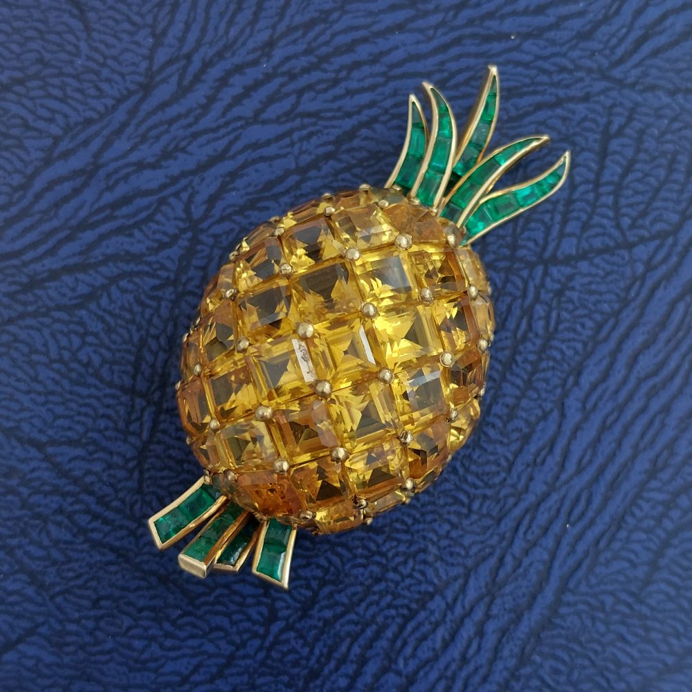 Vintage Citrine and Emerald Pineapple Brooch