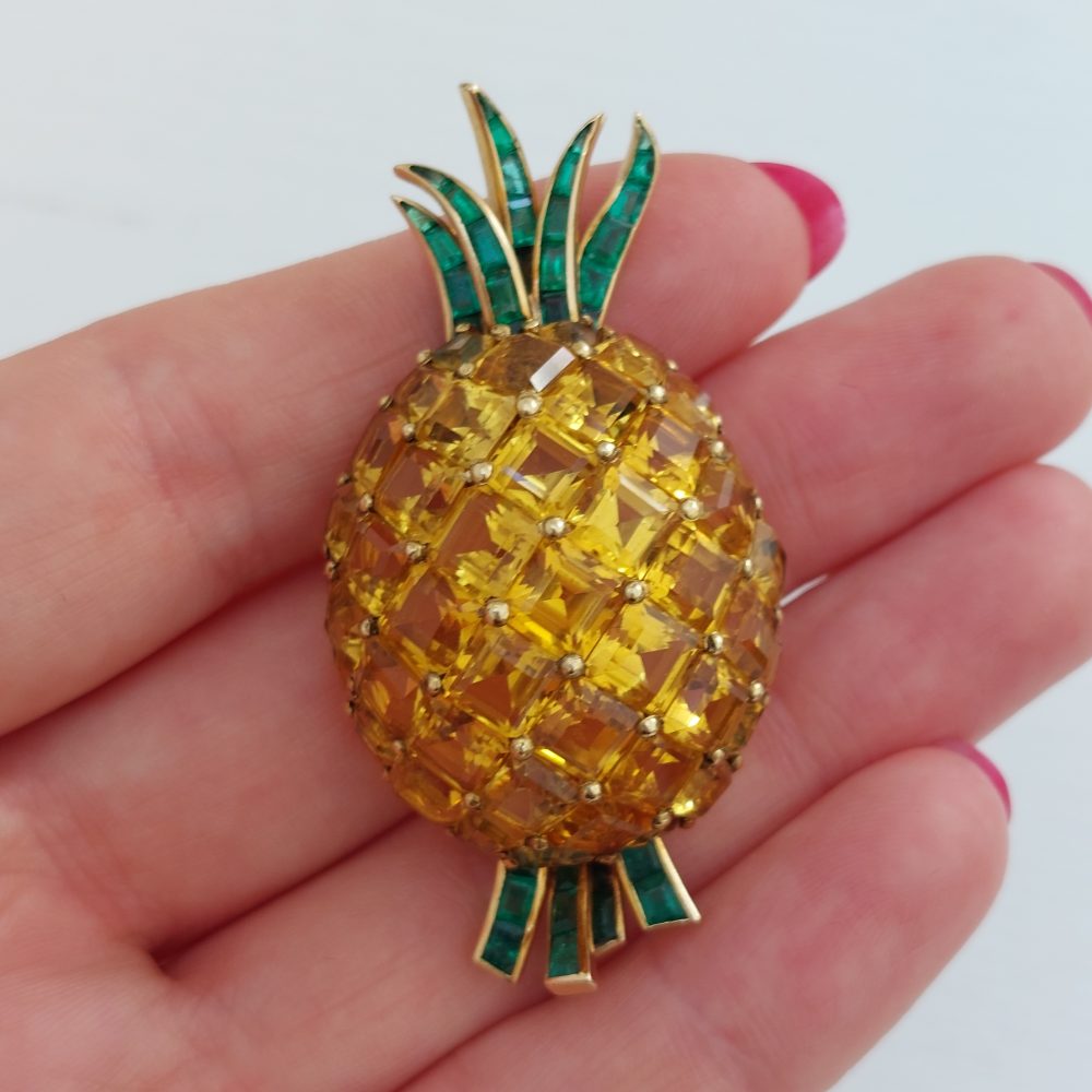 Vintage Citrine and Emerald Pineapple Brooch