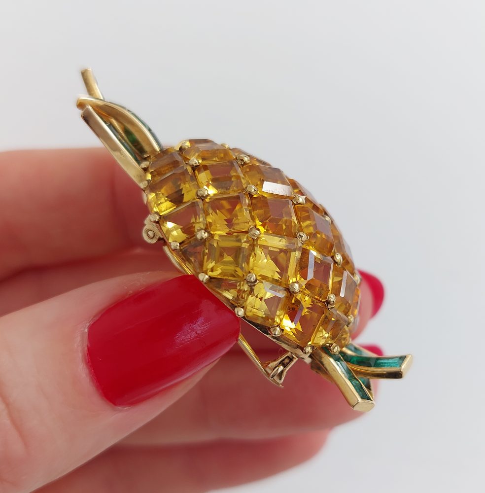 Vintage Citrine and Emerald Pineapple Brooch