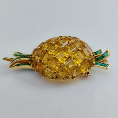 Vintage Citrine and Emerald Pineapple Brooch