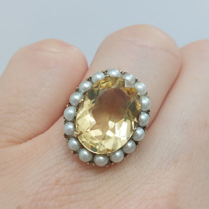 Vintage Citrine and Pearl Cluster Dress Ring