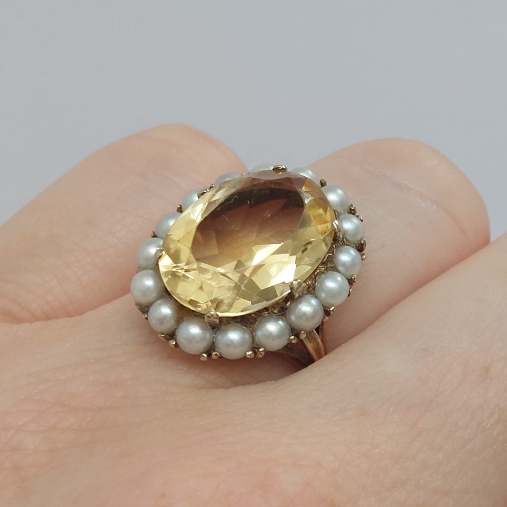 Vintage Citrine and Pearl Cluster Dress Ring