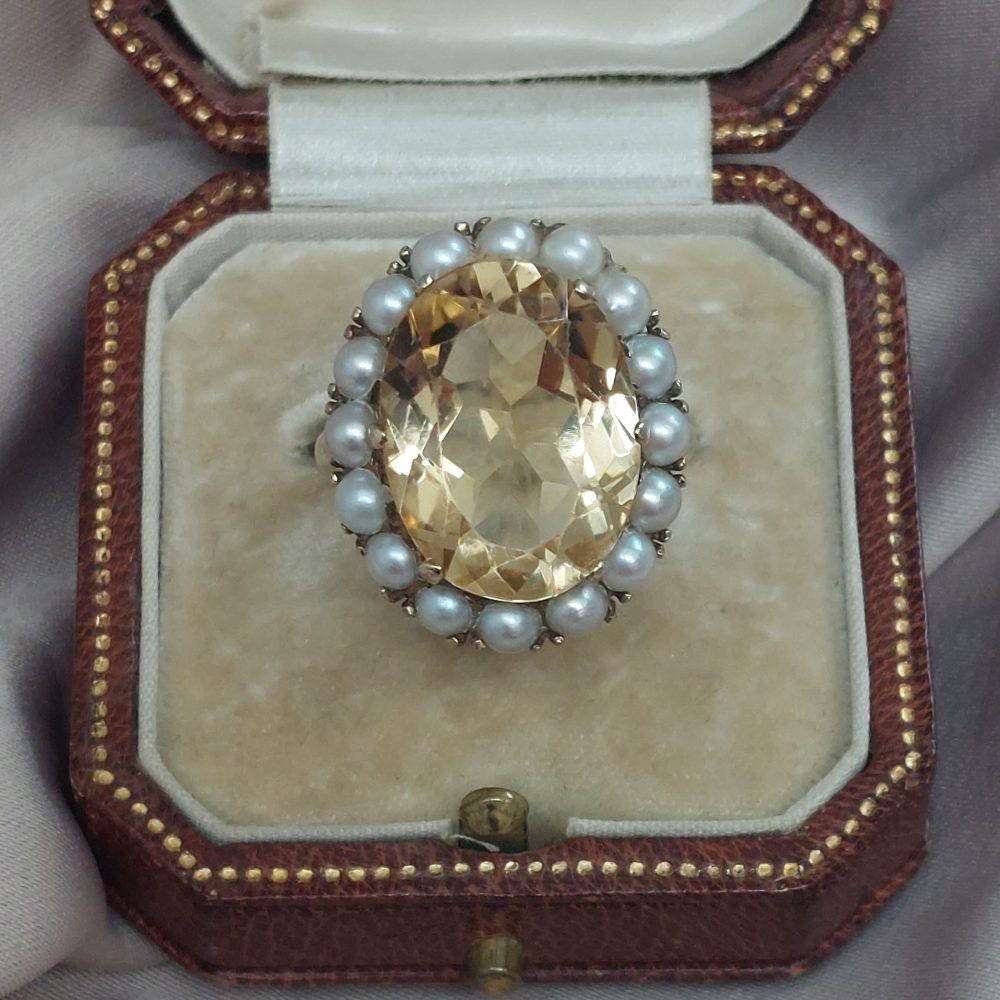 Vintage Citrine and Pearl Cluster Dress Ring