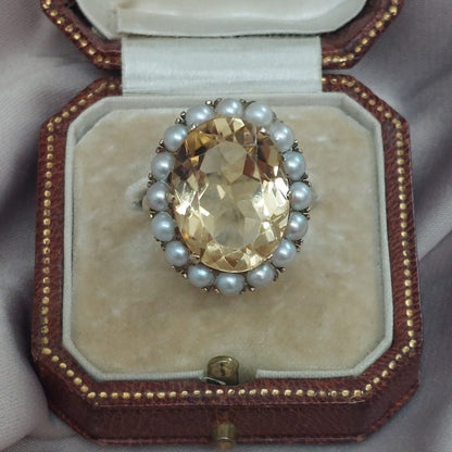 Vintage Citrine and Pearl Cluster Dress Ring