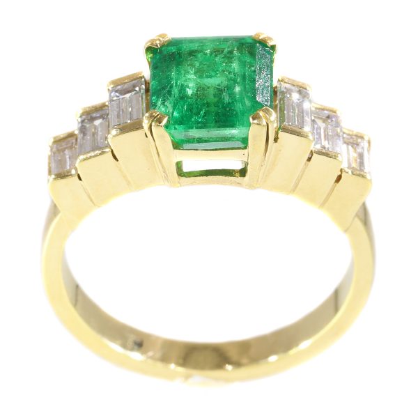 Vintage Colombian Emerald Diamond 18ct Gold Ring