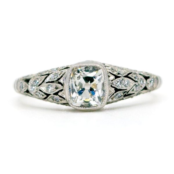 Vintage Cushion Cut Diamond Platinum Ring