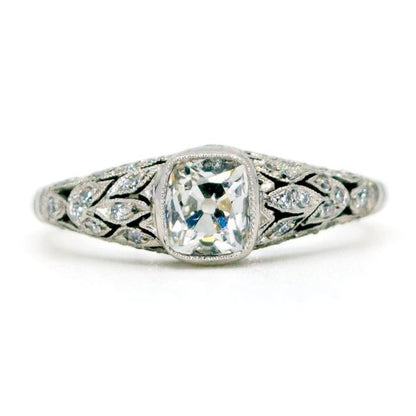 Vintage Cushion Cut Diamond Platinum Ring