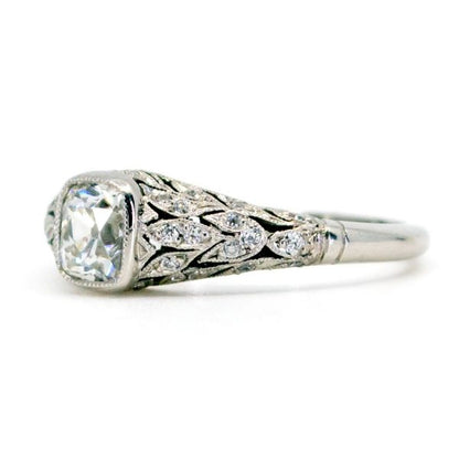 Vintage Cushion Cut Diamond Platinum Ring