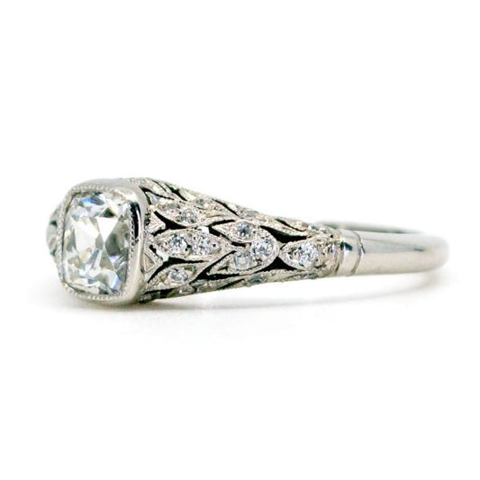 Vintage Cushion Cut Diamond Platinum Ring