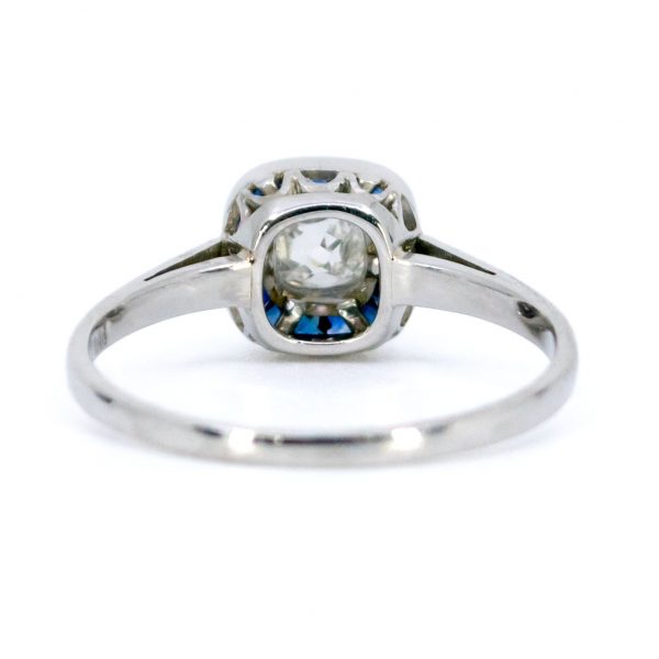 Vintage Cushion Cut Diamond and Sapphire Target Cluster Ring