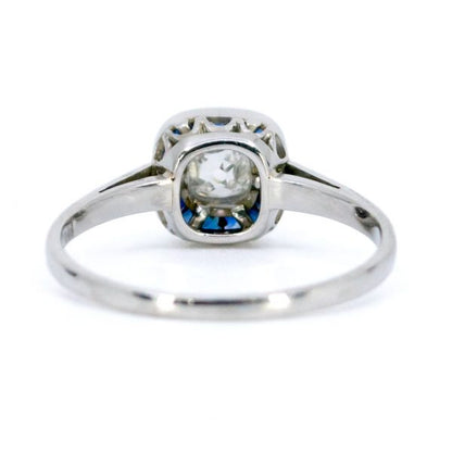 Vintage Cushion Cut Diamond and Sapphire Target Cluster Ring