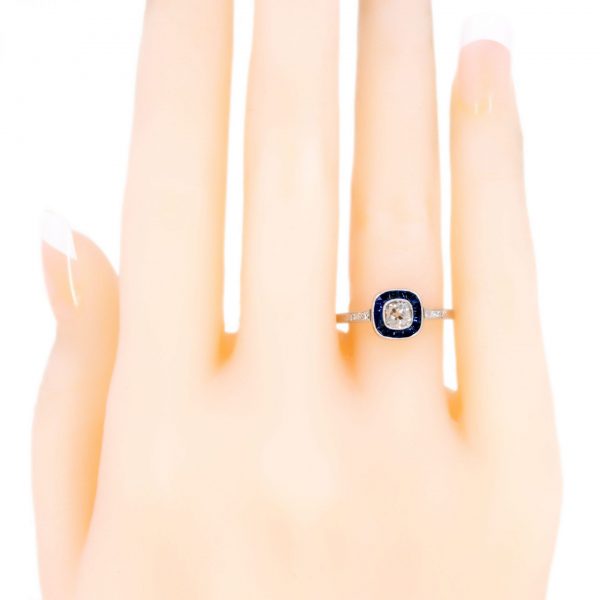 Vintage Cushion Cut Diamond and Sapphire Target Cluster Ring