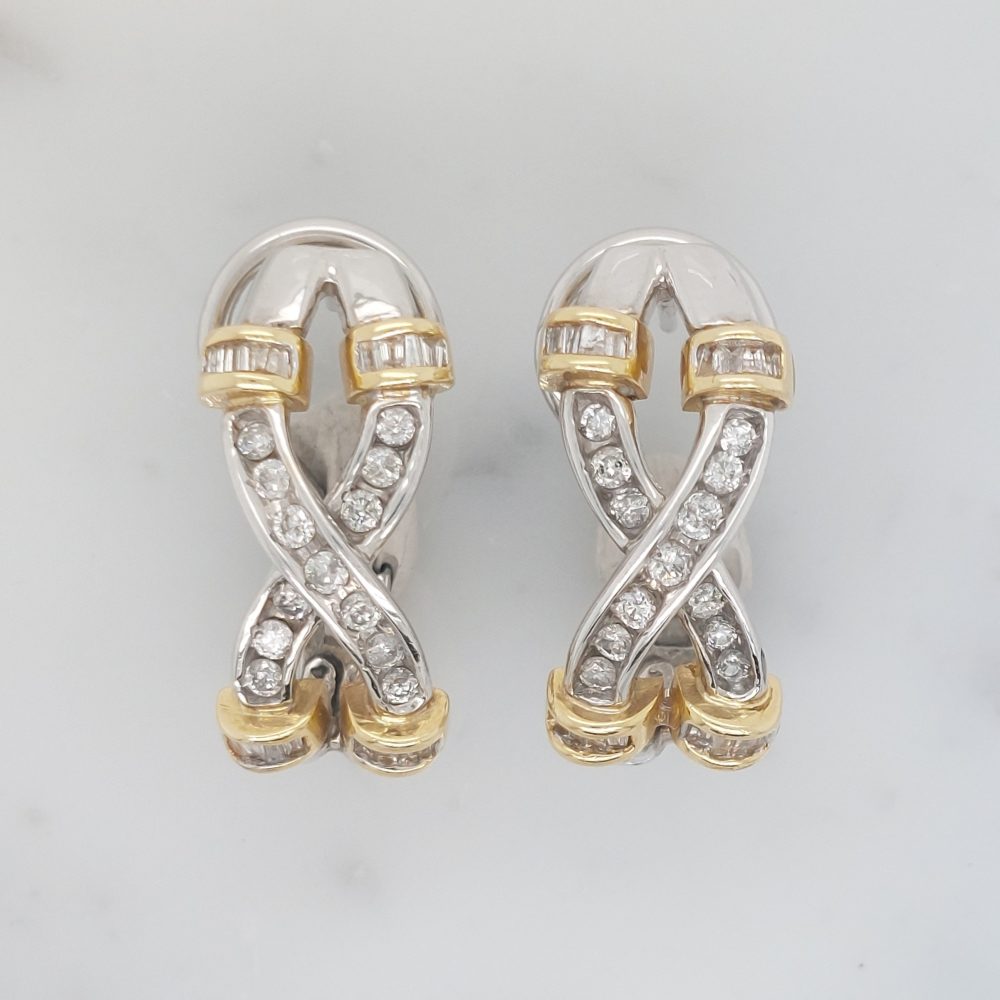 Vintage Diamond Criss Cross Clip Earrings