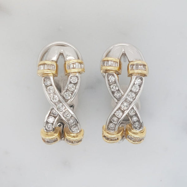 Vintage Diamond Criss Cross Clip Earrings