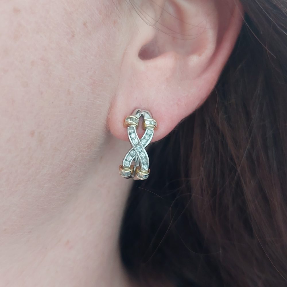 Vintage Diamond Criss Cross Clip Earrings