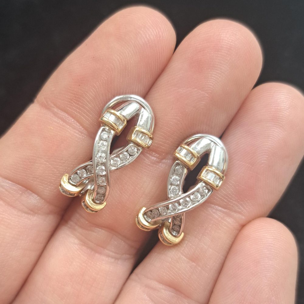 Vintage Diamond Criss Cross Clip Earrings