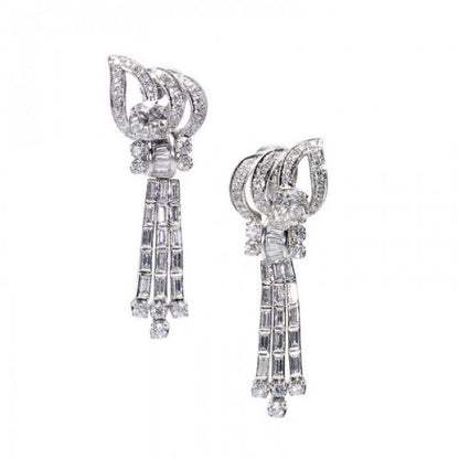 Vintage Diamond Platinum Drop Earrings, 5.35 Carats