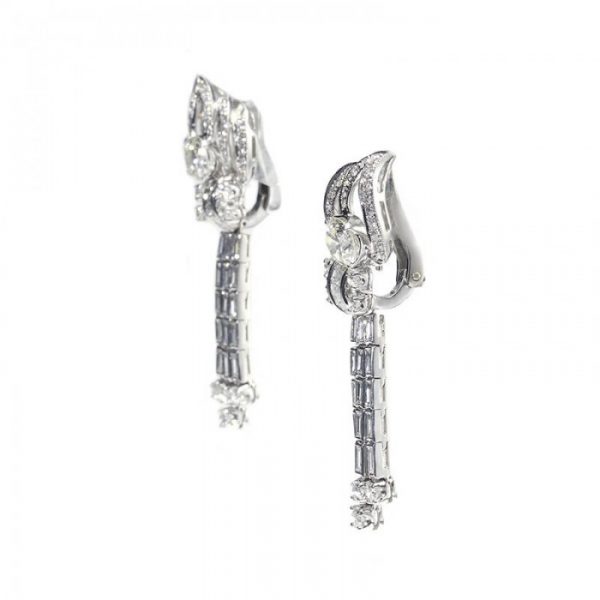Vintage Diamond Platinum Drop Earrings, 5.35 Carats
