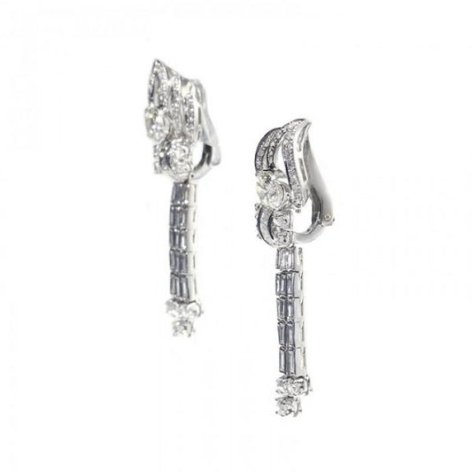 Vintage Diamond Platinum Drop Earrings, 5.35 Carats