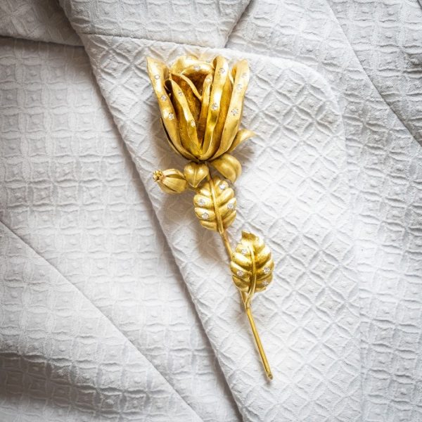 Vintage Diamond Rose Brooch